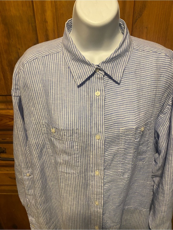 Lauren Ralph Lauren Dresses & Skirts - Lauren Ralph Lauren Linen  Blue Stripe Embroidered Hem Shirt Dress Cottagecore
